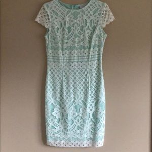 Bisou Bisou White and Teal cocktail dress